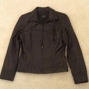 Women’s smooth leather jacket, black, size small.